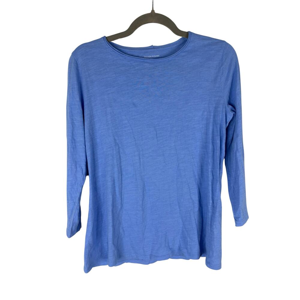 Eileen Fisher Organic Cotton Top 3/4 Sleeve Minimalist Lounge Preppy Casual XS